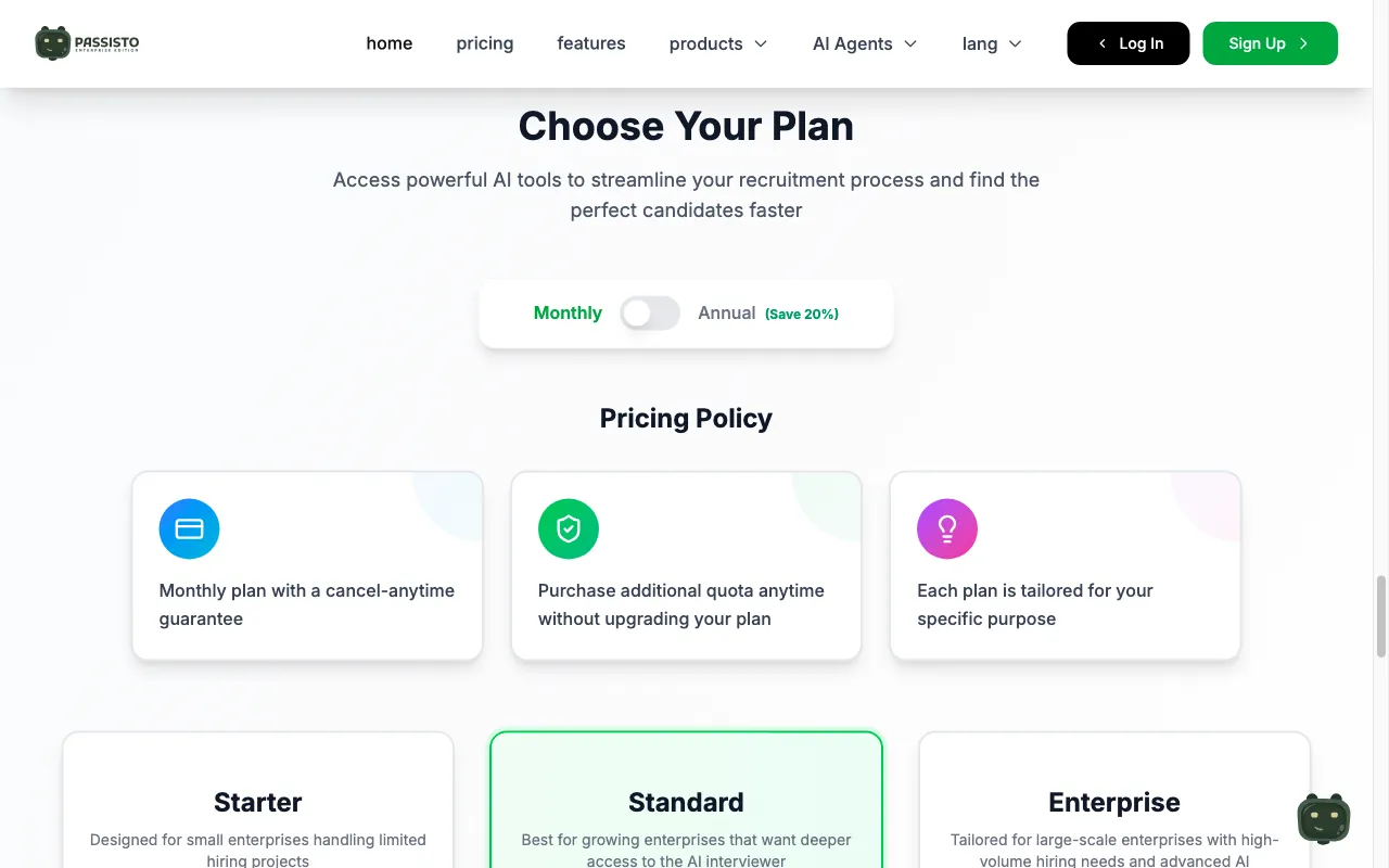 Passisto Online — pricing page