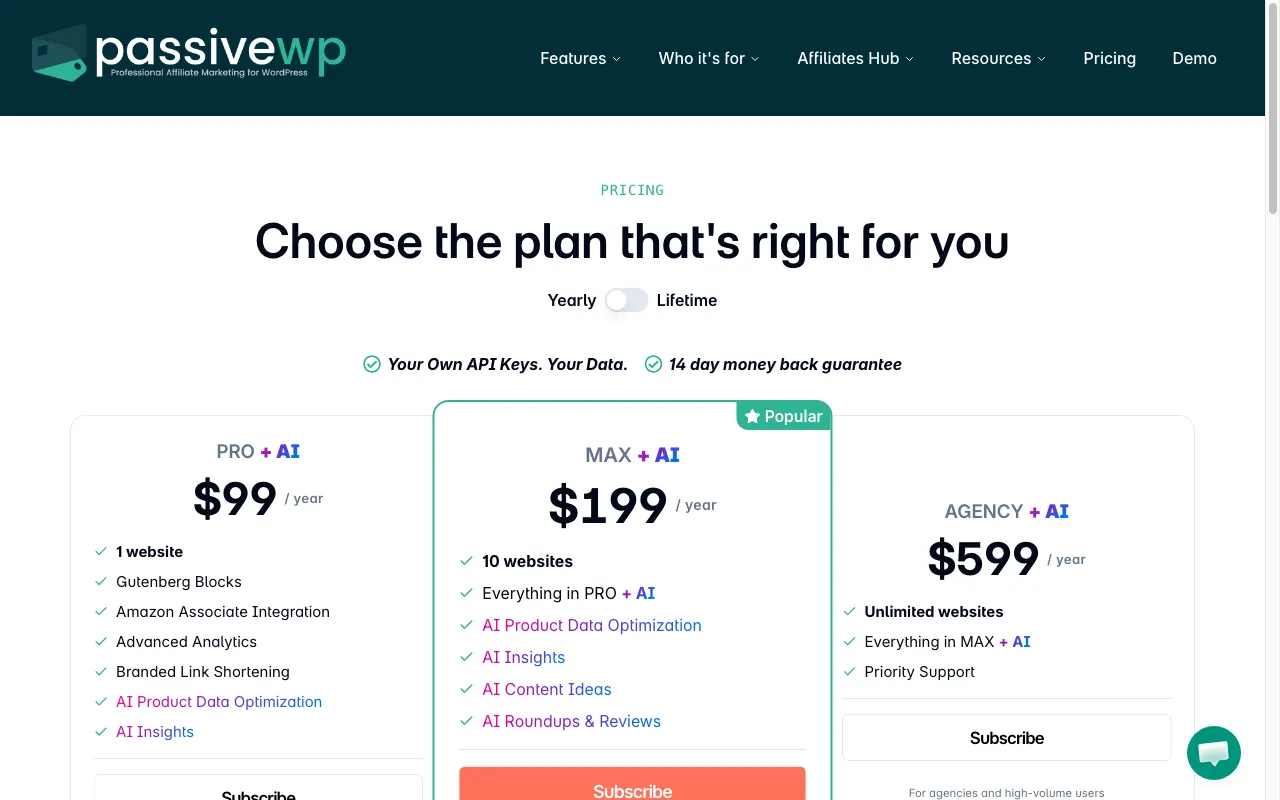 PassiveWP — pricing page