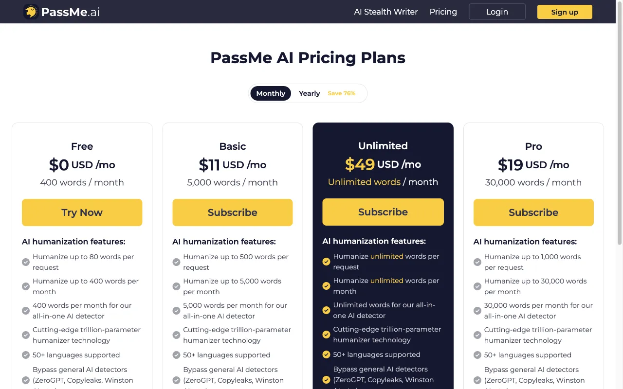 PassMe ai — pricing page