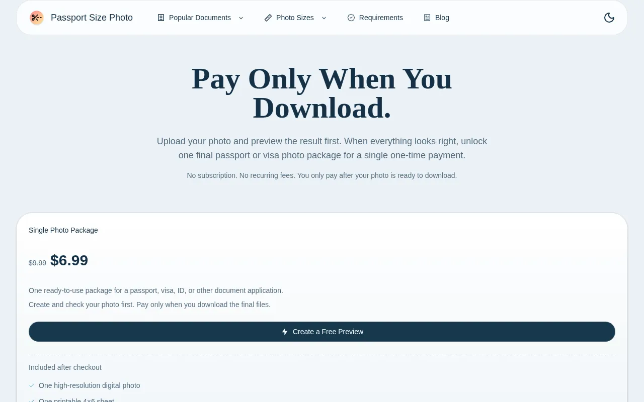 Passport Size Photo Maker — pricing page