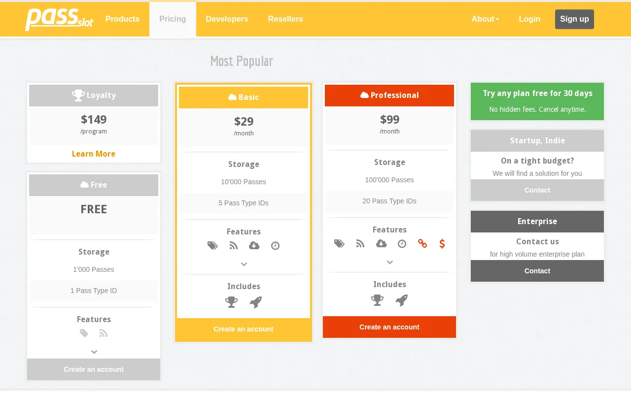 Passslot — pricing page