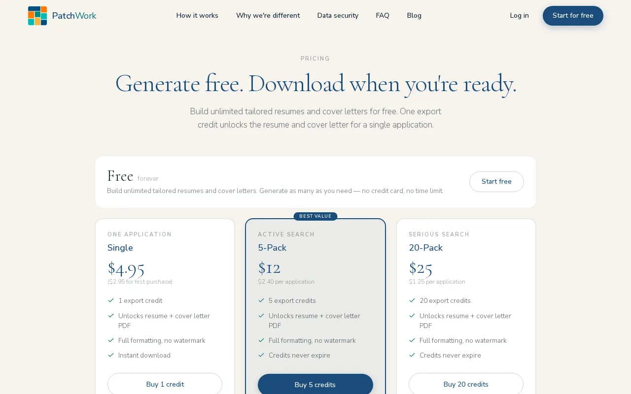 PatchWork — pricing page