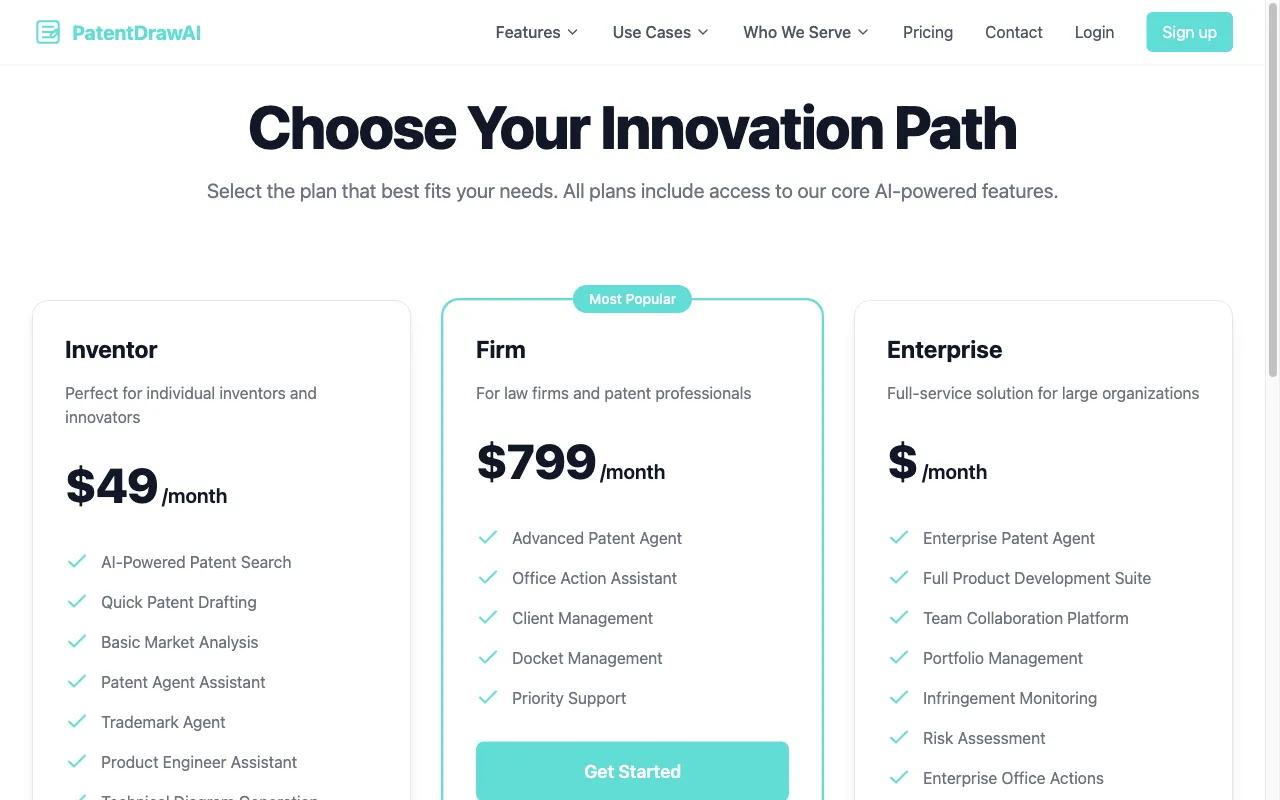 PatentDrawAI — pricing page