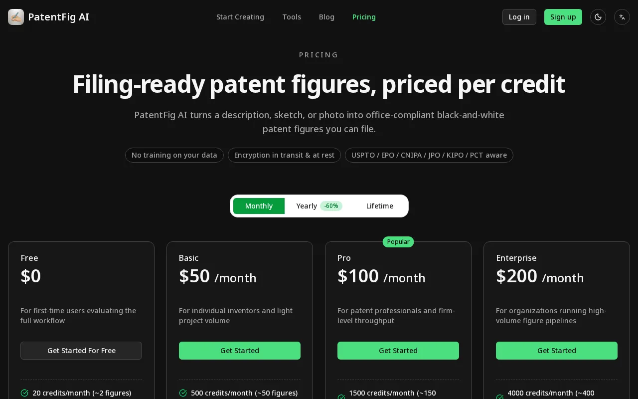 PatentFig AI — pricing page