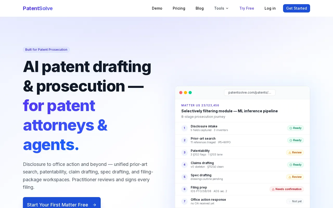 PatentSolve — preview screenshot