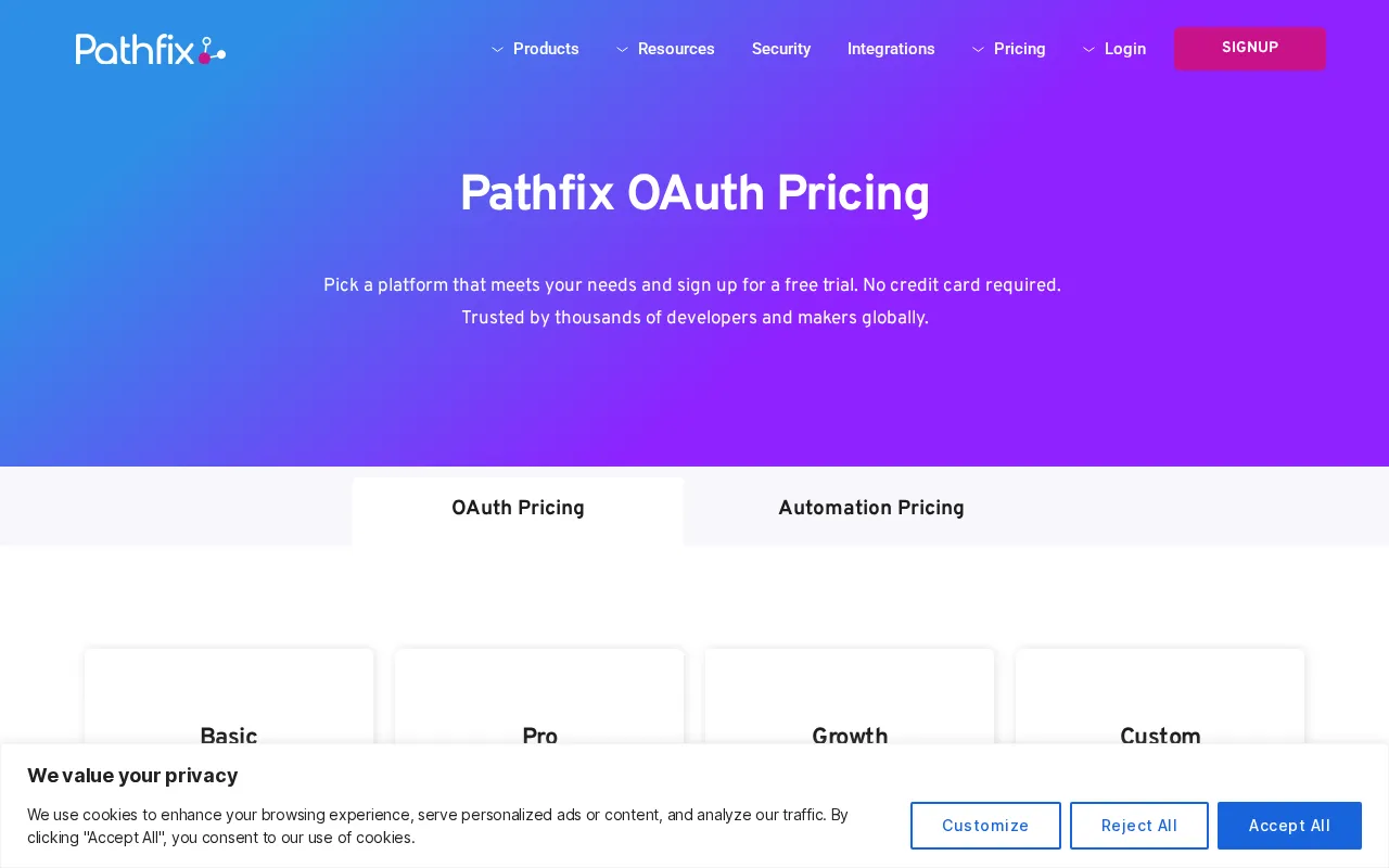Pathfix — pricing page