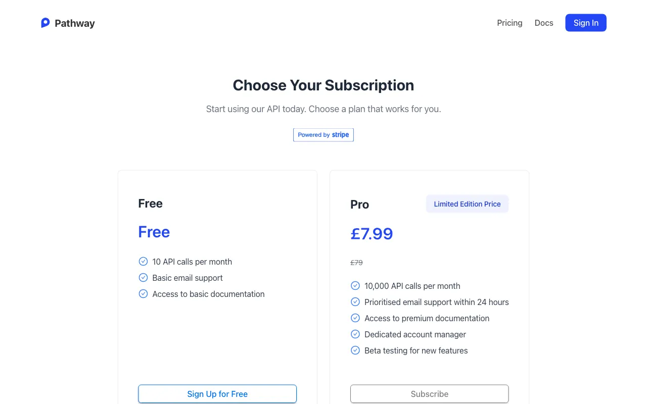 Pathway — pricing page