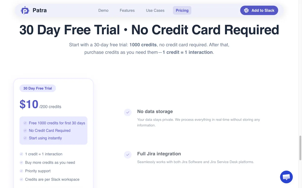 Patra — pricing page