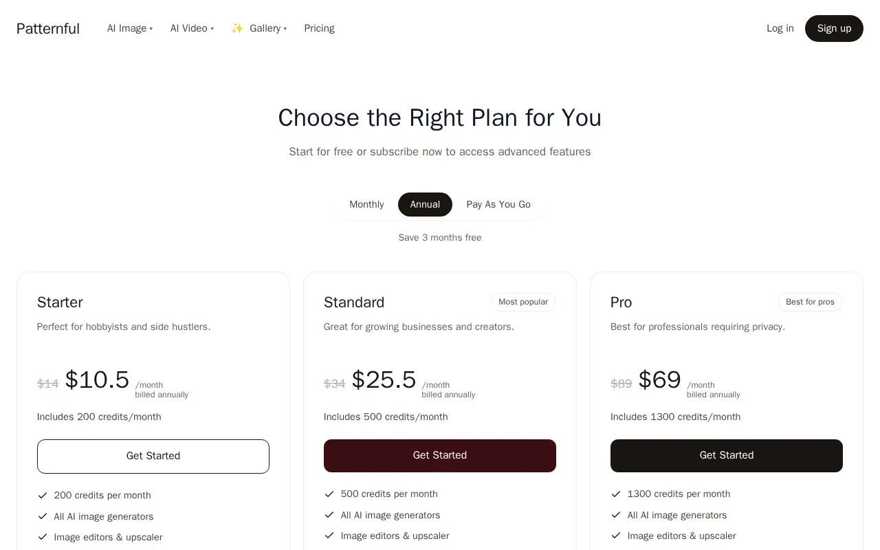 Patternful AI — pricing page