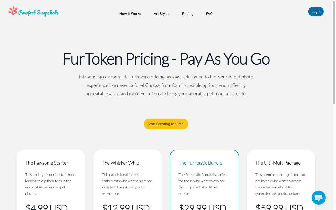 Pawfect Snapshots — pricing page