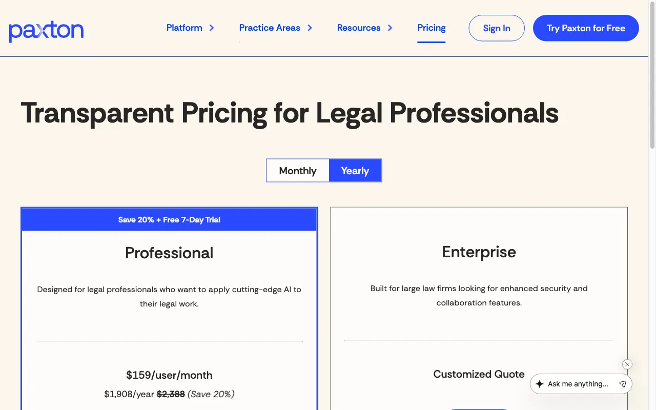 Paxton AI — pricing page