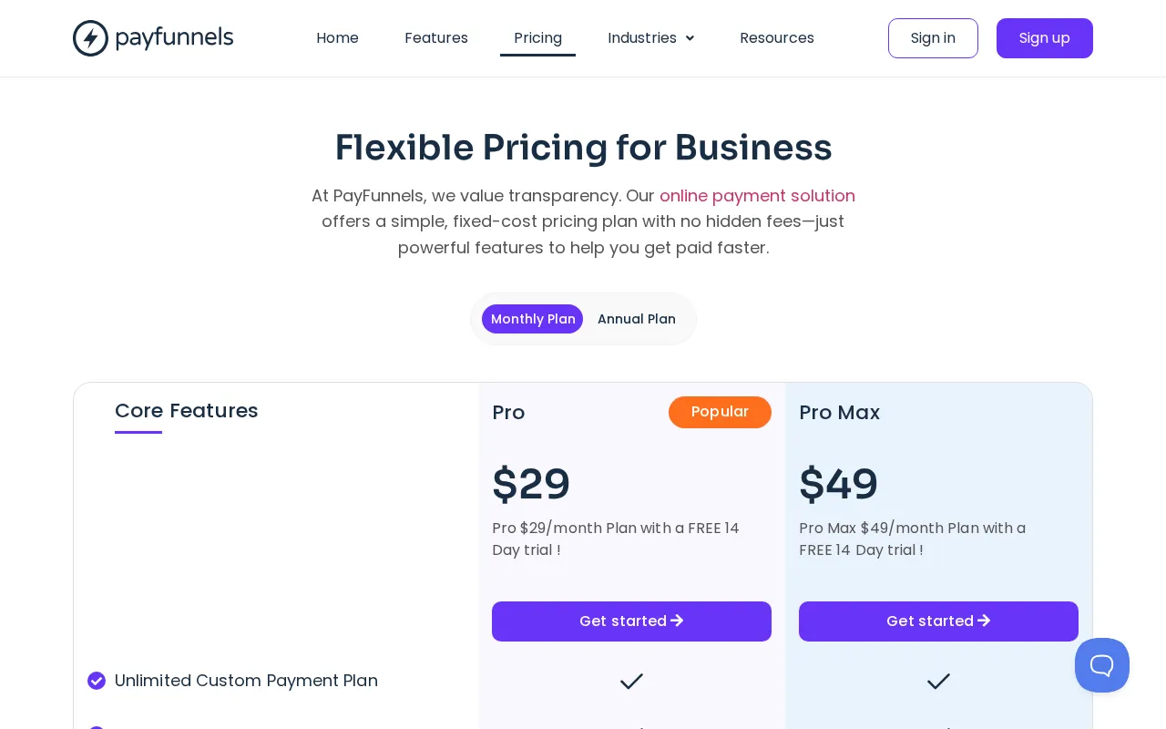 Payfunnels — pricing page