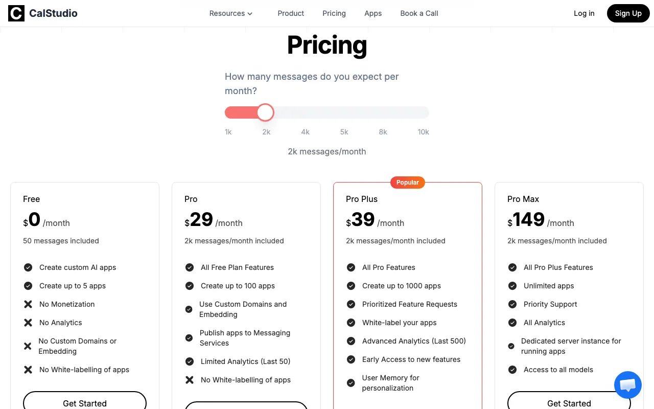 CalStudio — pricing page