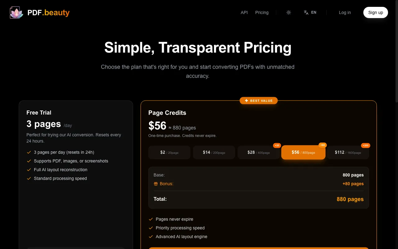 PDF.beauty — pricing page