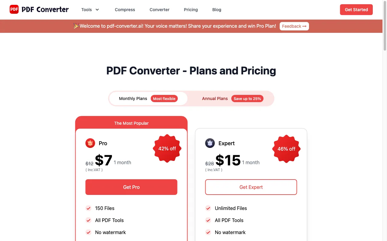 PDF Converter — pricing page