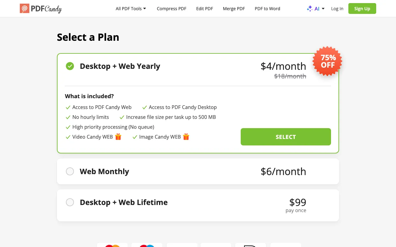PDF Editor — pricing page