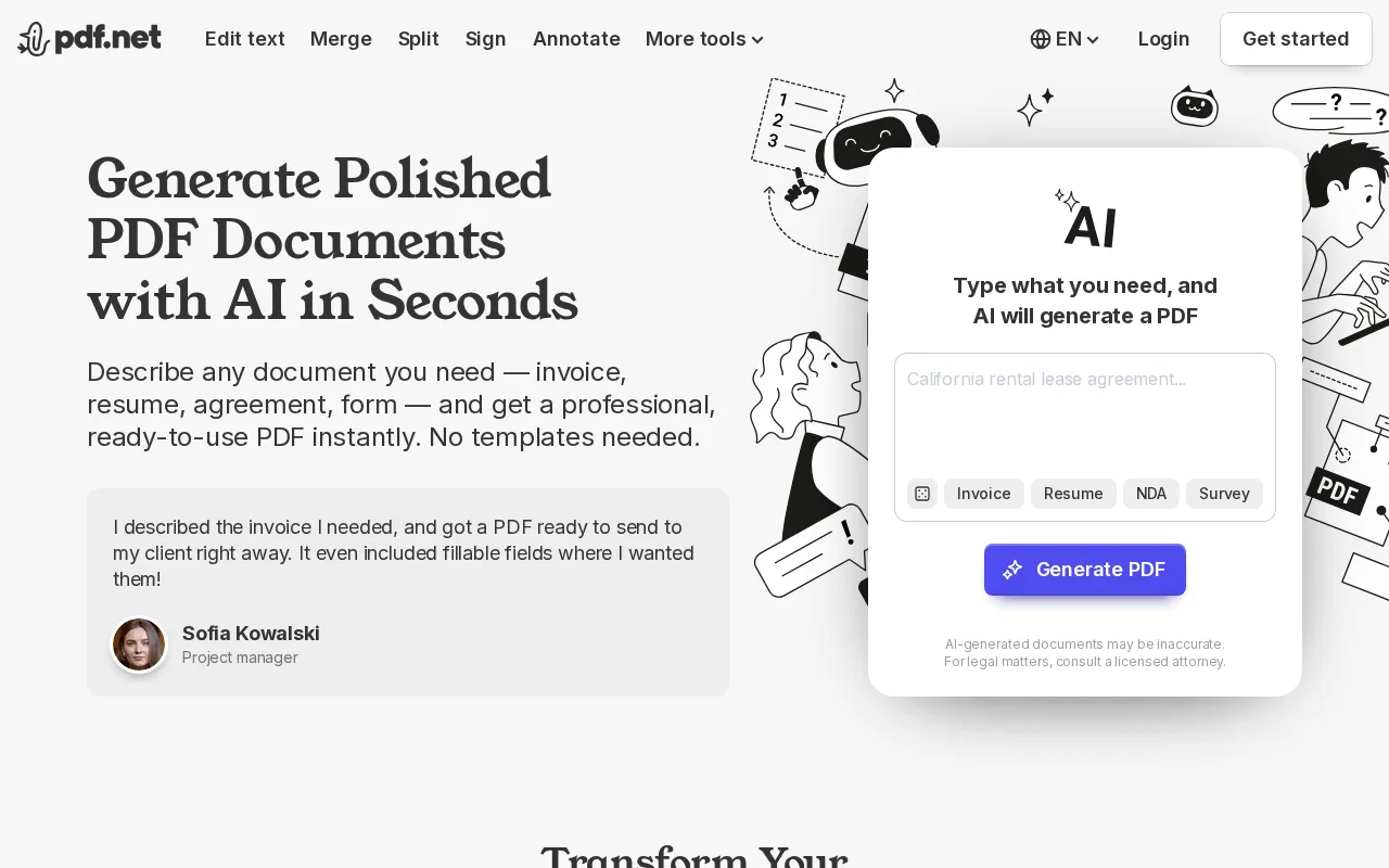 PDF Generator by PDF.net — preview screenshot