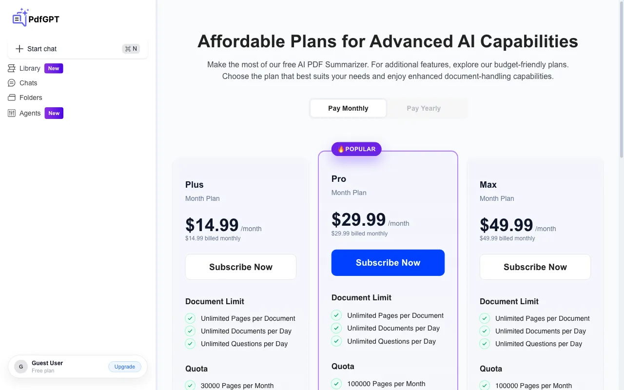 PDFGPT — pricing page
