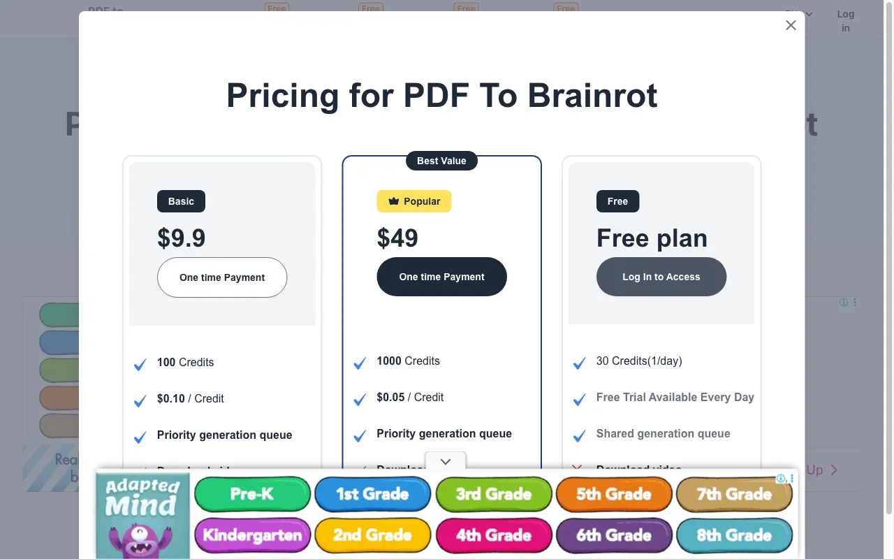 PDF To Brainrot AI — preview screenshot