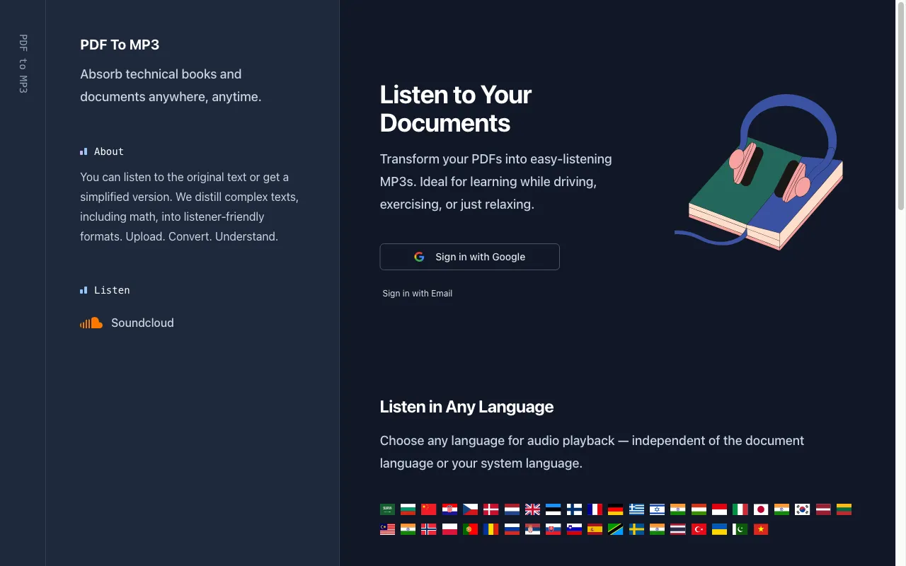 PDF to MP3 — preview screenshot