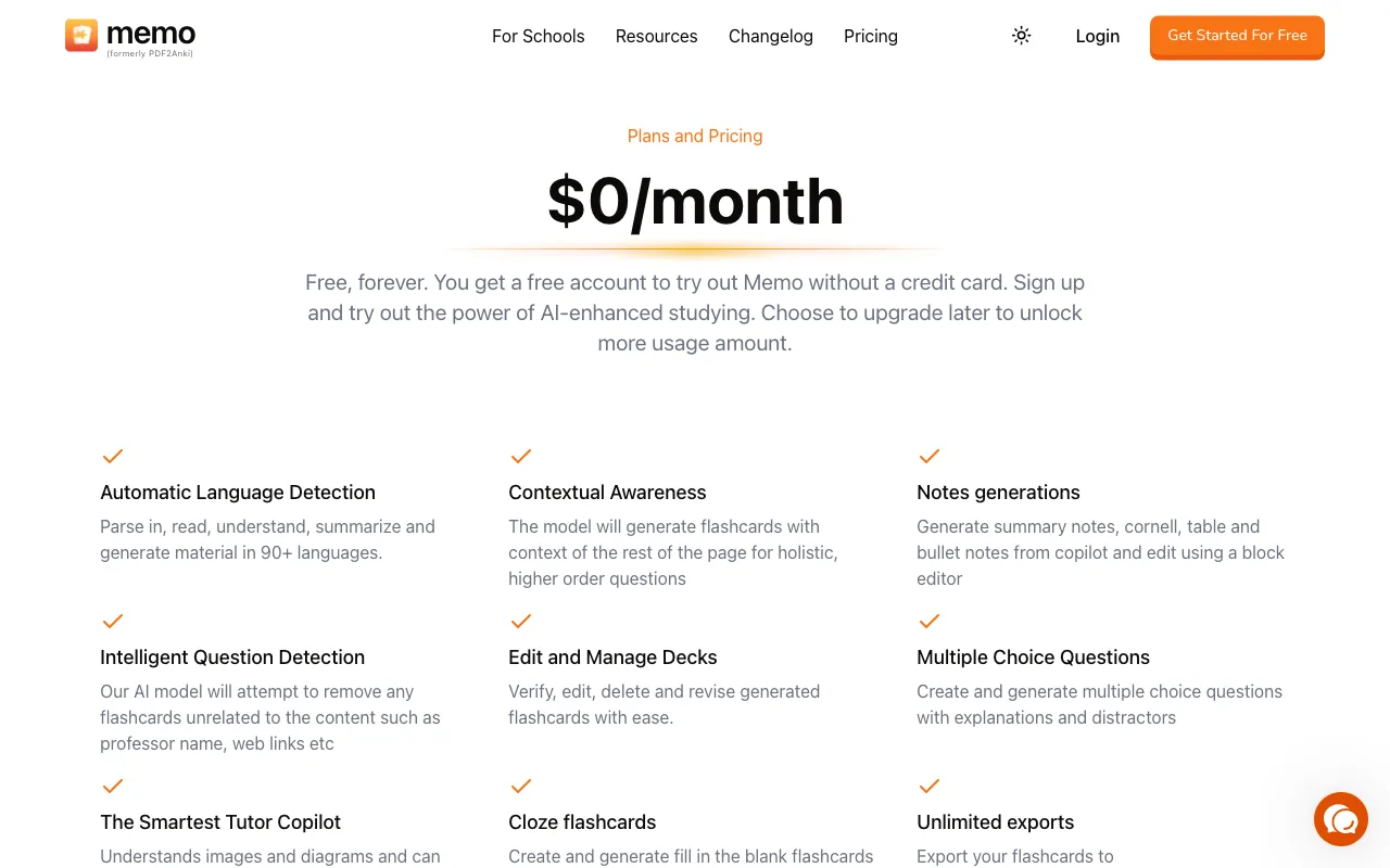 Memo AI — pricing page