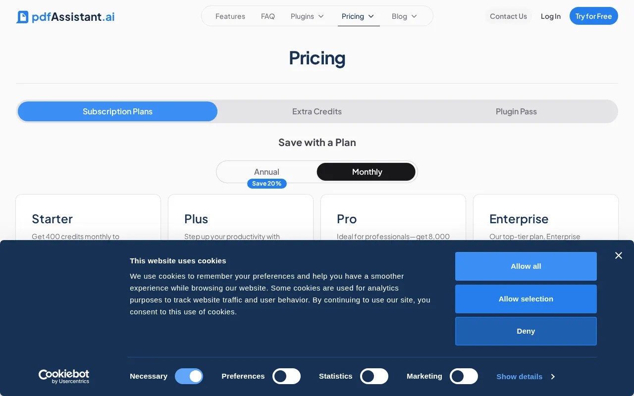 pdfAssistant.ai — pricing page