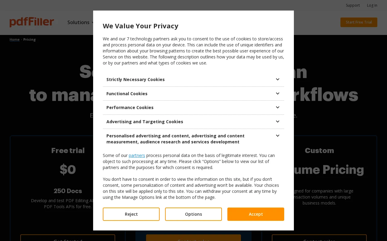 pdfFiller — pricing page
