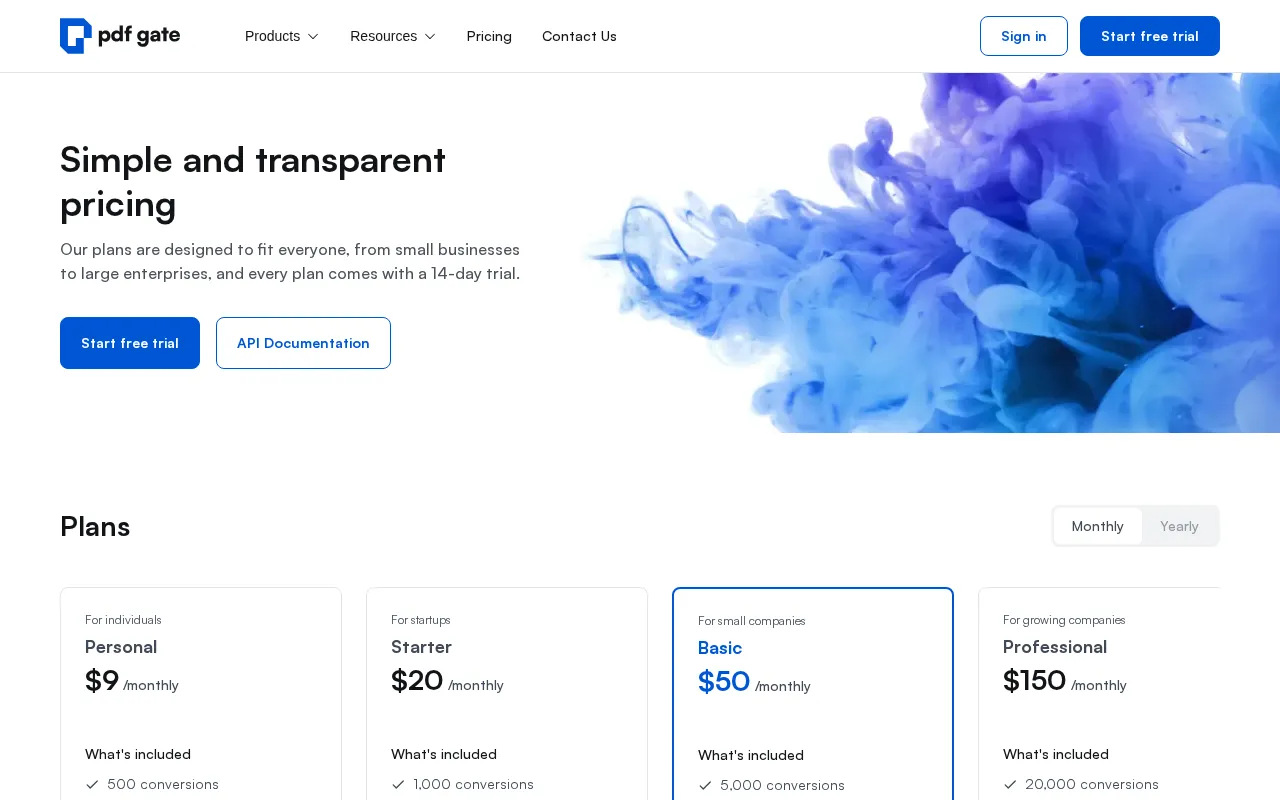 Pdfgate — pricing page