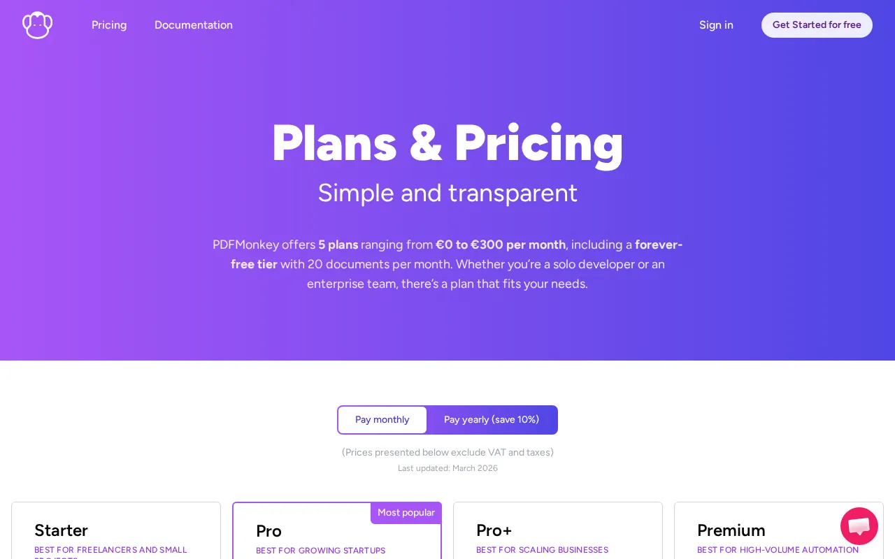 Pdfmonkey — pricing page