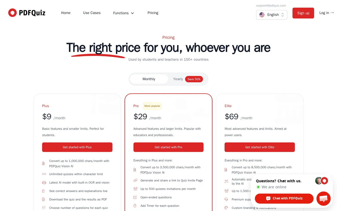 Pdfquiz — pricing page