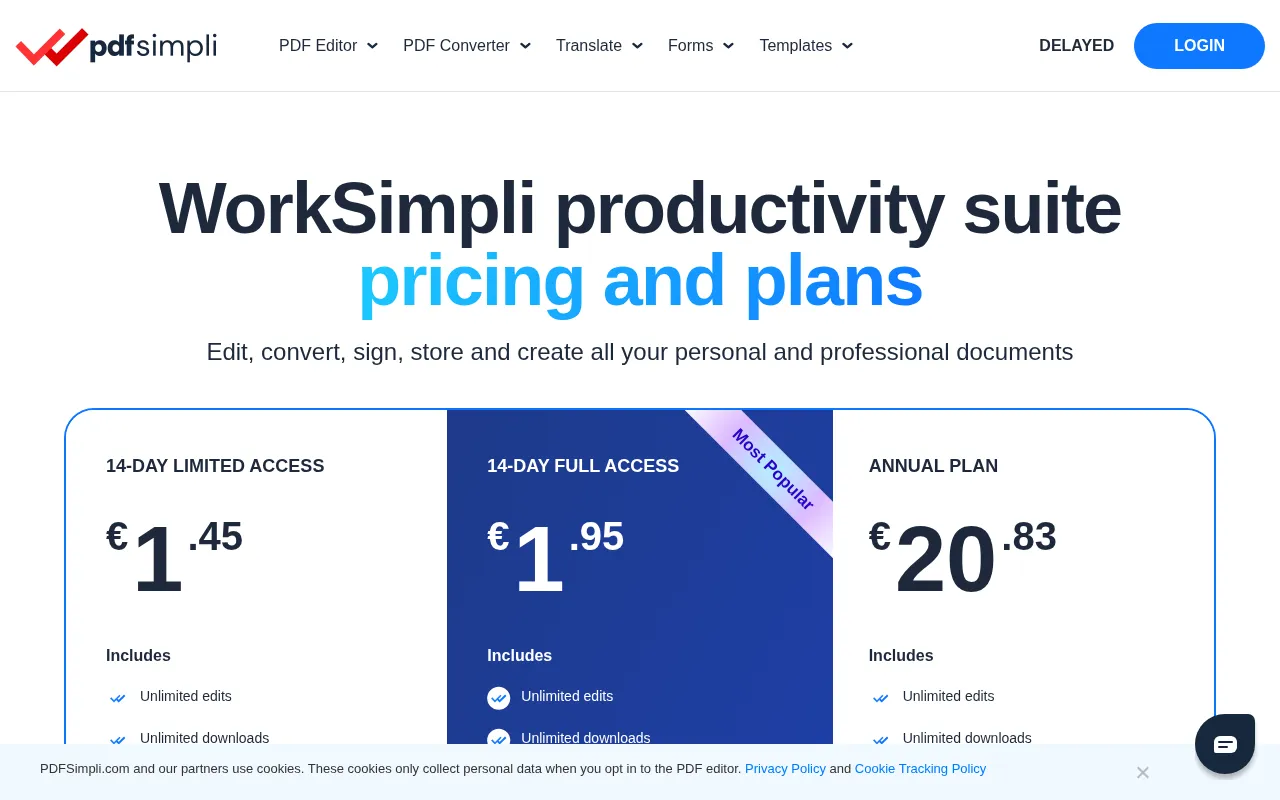 Pdfsimpli — pricing page