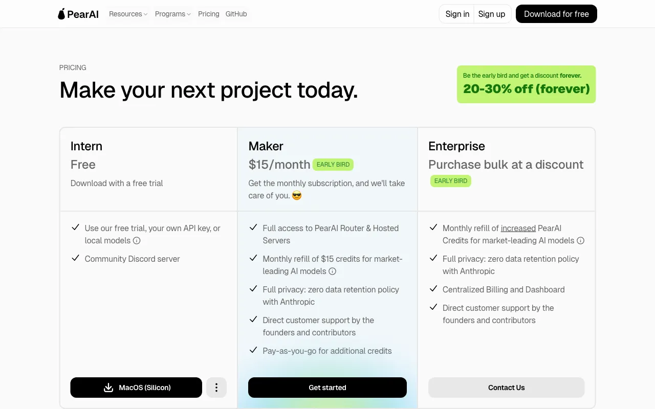 PearAI — pricing page