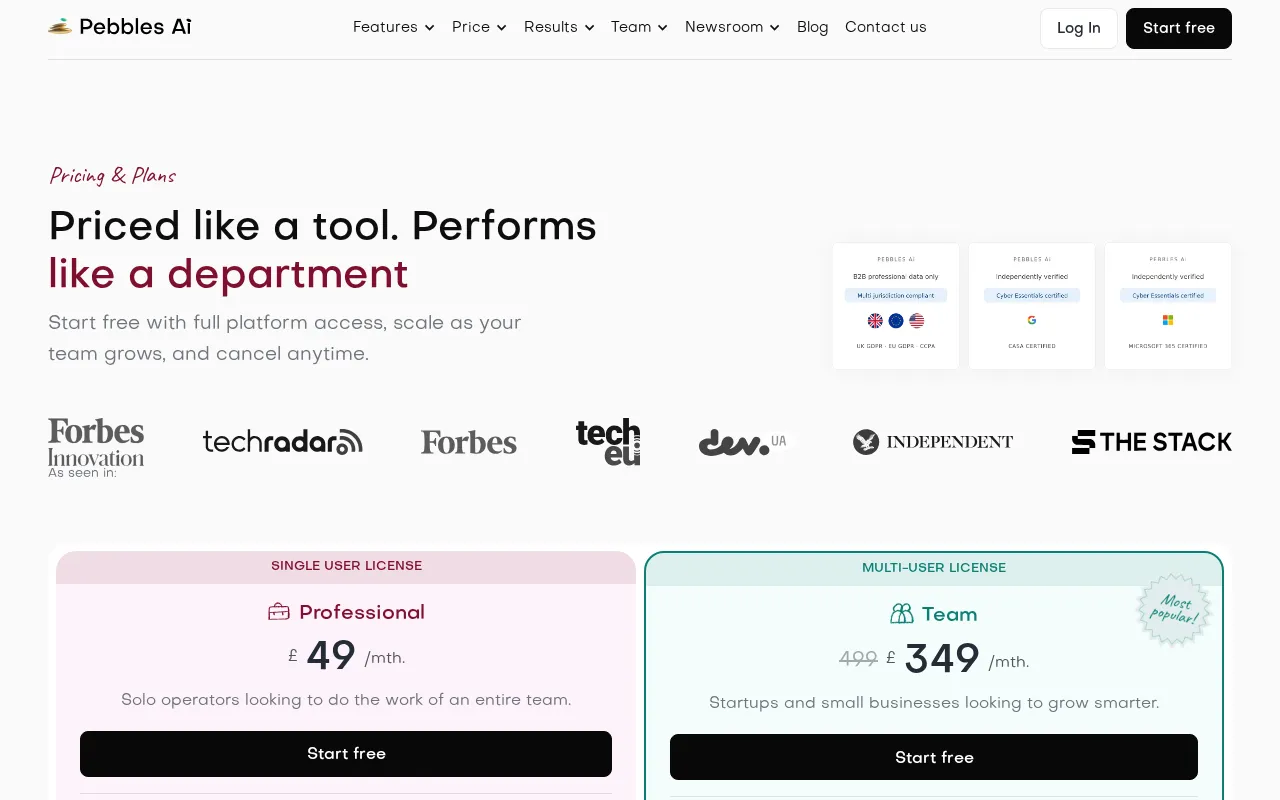 Pebbles Ai — pricing page