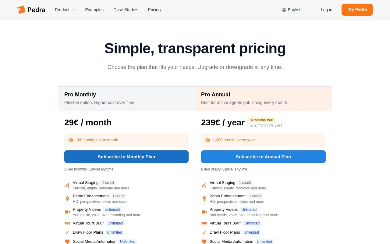 Pedra — pricing page