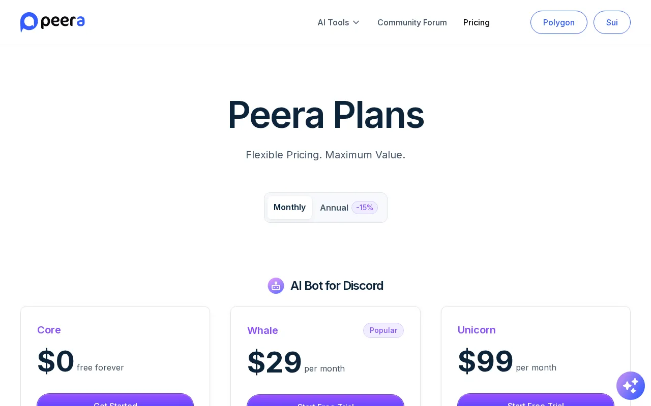 Peera — pricing page