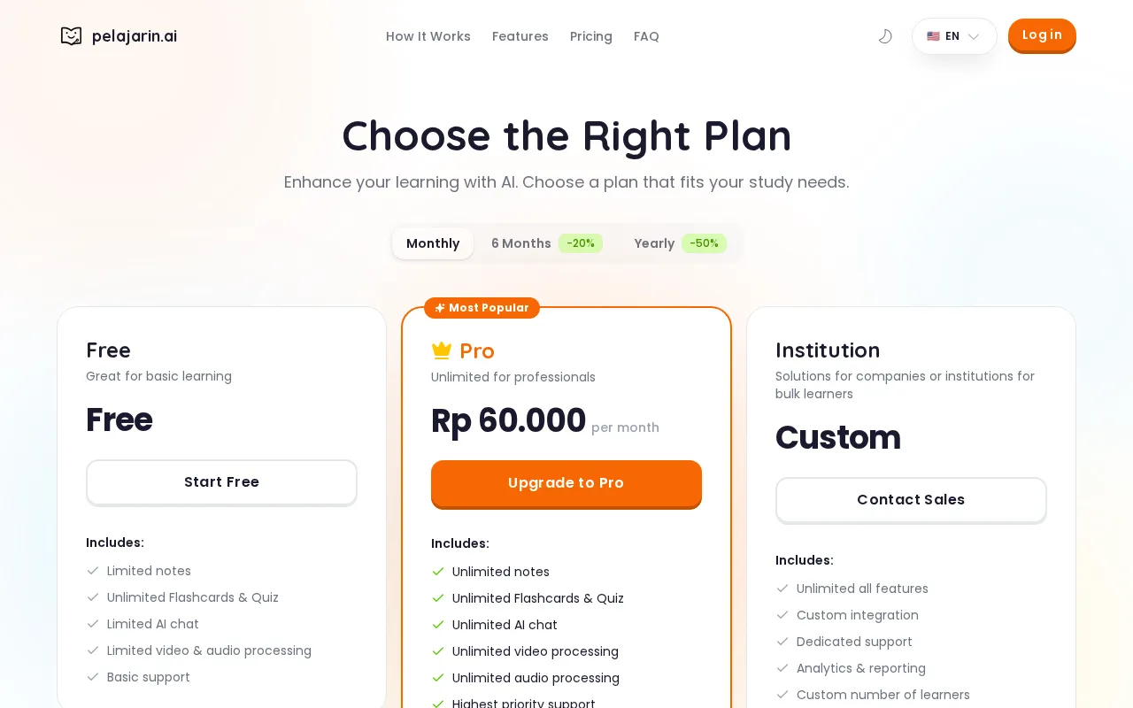 Pelajarin AI — pricing page
