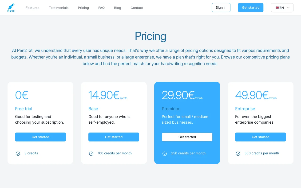 Pen2txt — pricing page