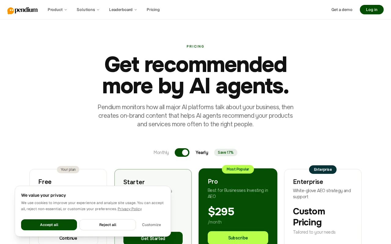 Pendium — pricing page