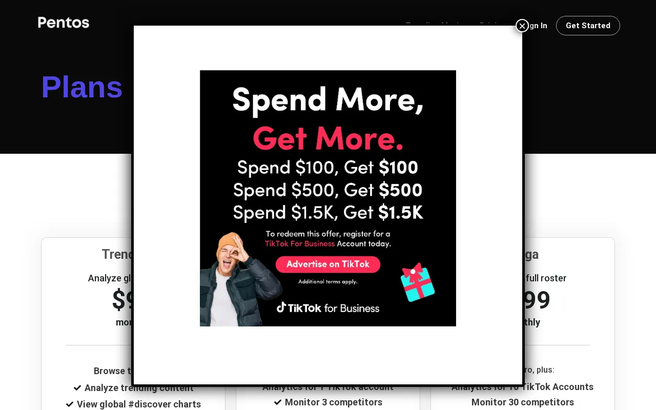 Pentos — pricing page