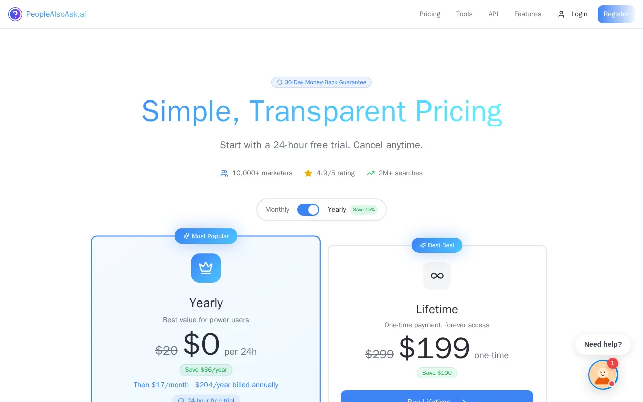 PeopleAlsoAsk — pricing page