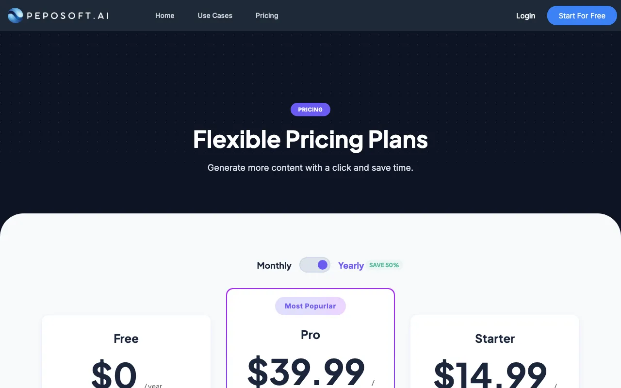 PepoSoft AI — pricing page