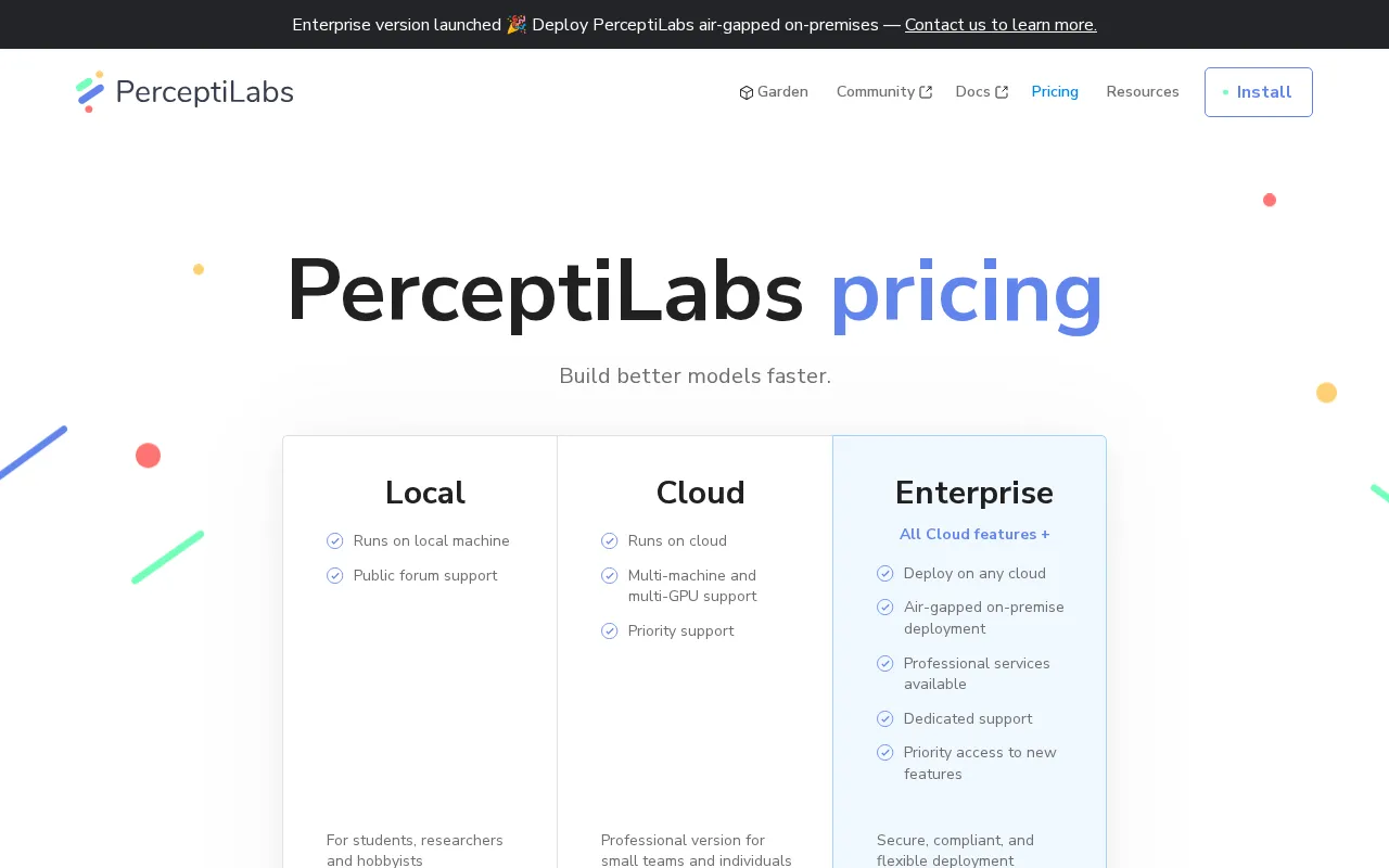 PerceptiLabs — pricing page
