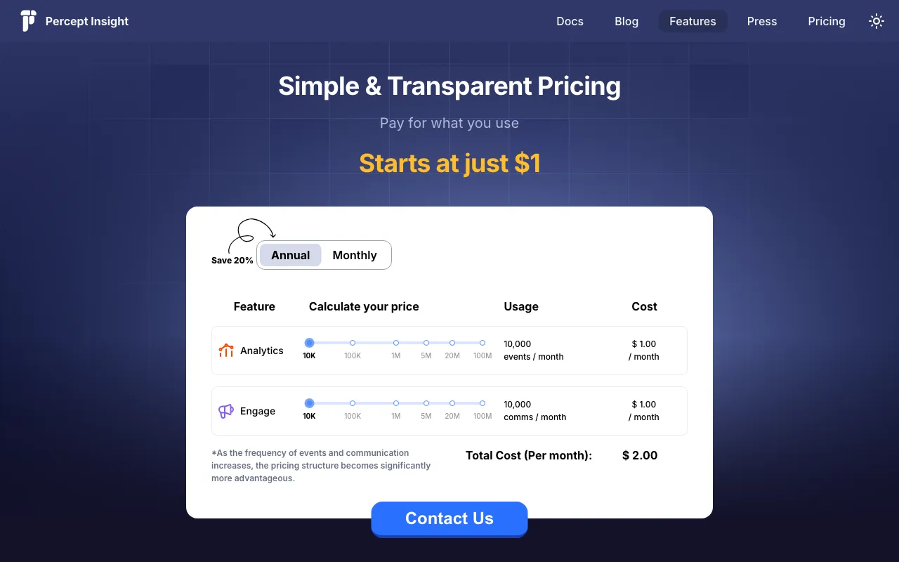 PerceptInsight — pricing page