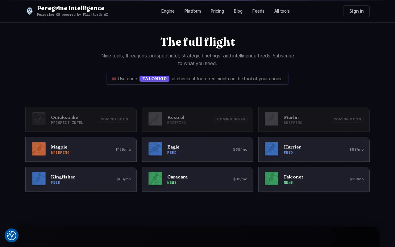 Peregrine OS — pricing page
