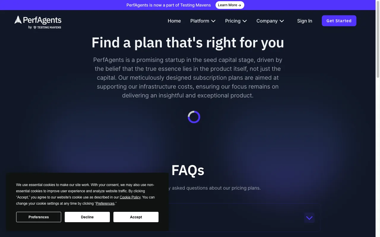 PerfAgents Uncloud — pricing page
