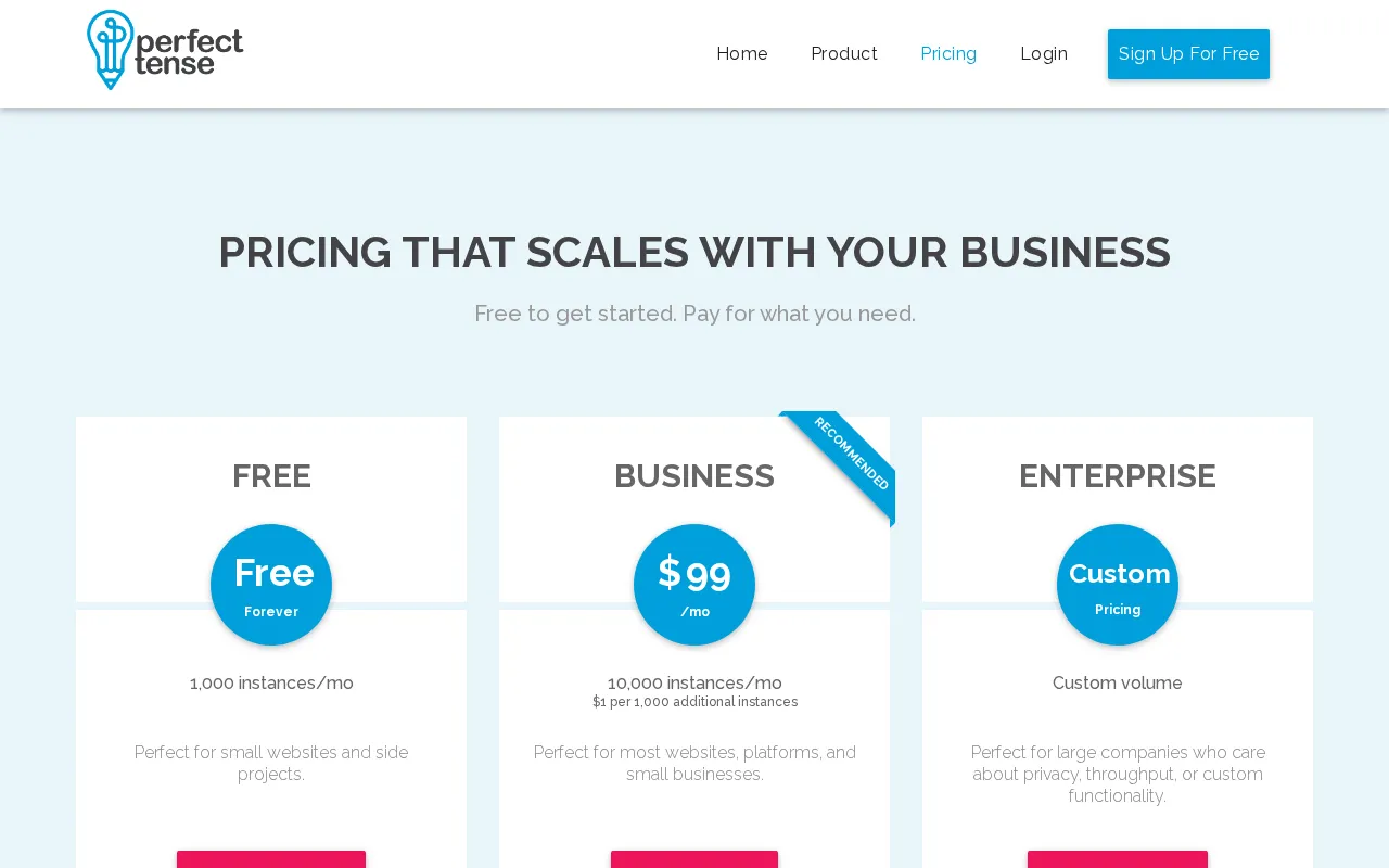 Perfect Tense — pricing page