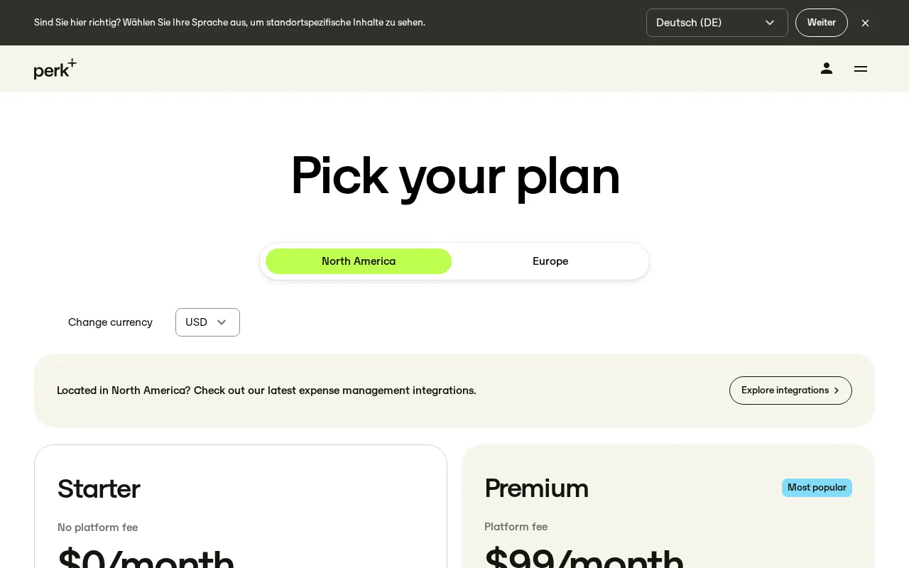 Perk — pricing page
