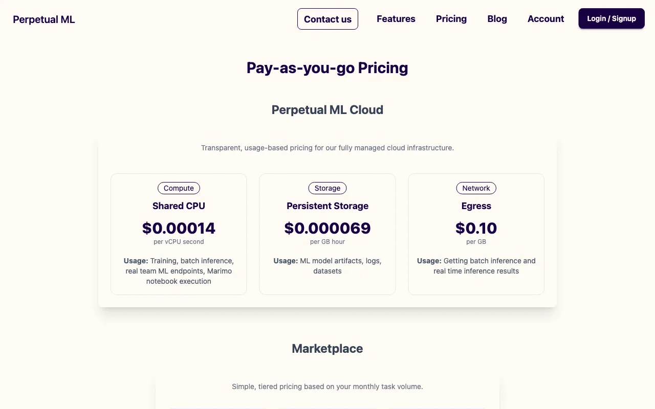 Perpetual ML — pricing page