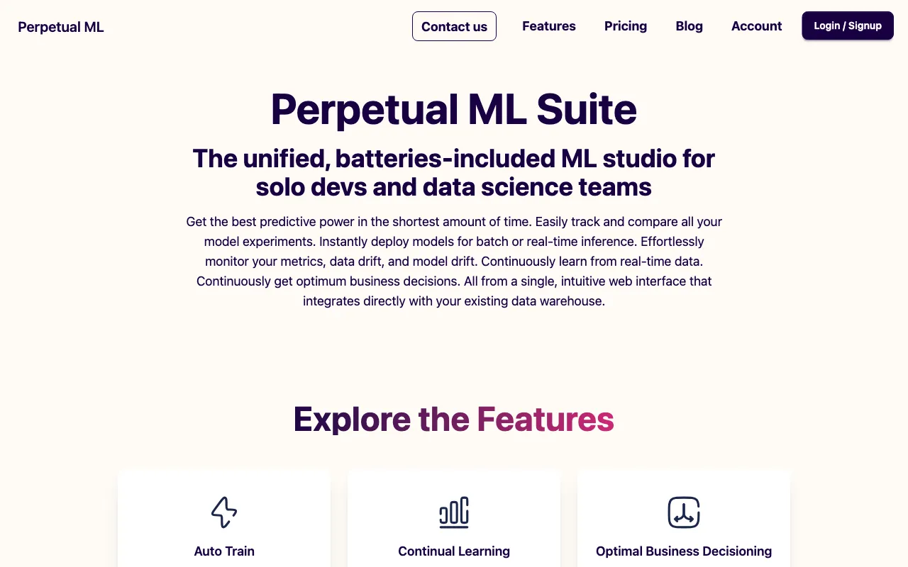 Perpetual ML — preview screenshot