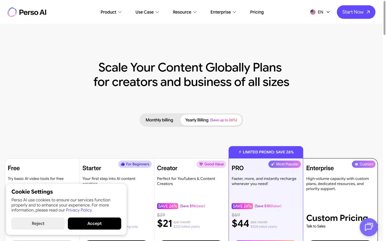 PERSO.ai — pricing page